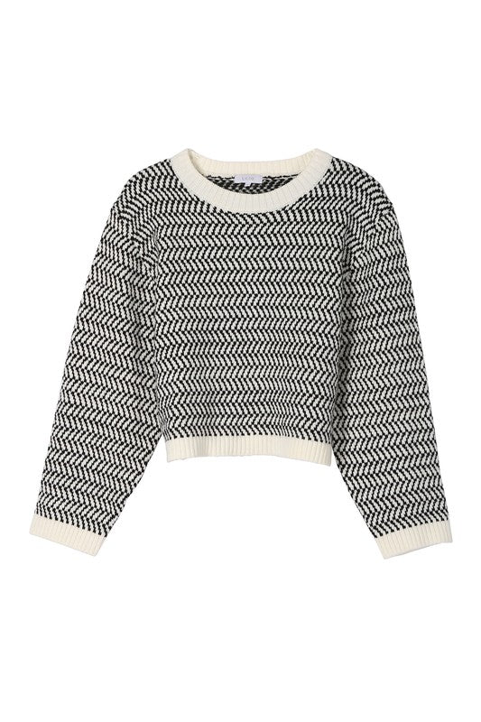 Women’s Herringbone Pattern Crew Neck Sweater | Zarnesh