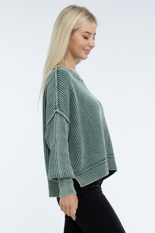 Women’s Washed Side Slit Oversized Cropped Sweater | Zarnesh