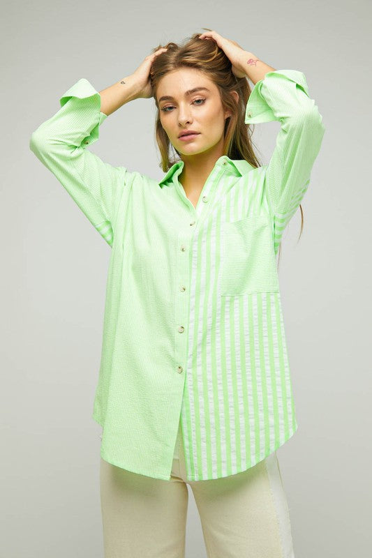 Women Stripe Button Down Long Sleeve Shirt | Zarnesh