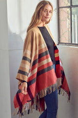 Women Plaid Pattern Shawl Poncho | Zarnesh