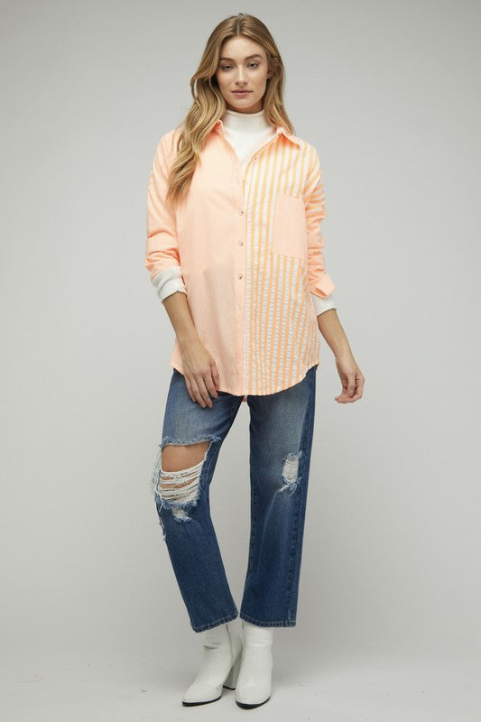 Women Stripe Button Down Long Sleeve Shirt | Zarnesh