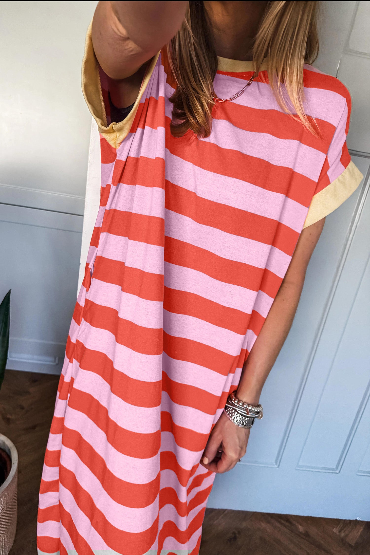 Casual Stripe Short Sleeve T Shirt Maxi Dress | Zarnesh