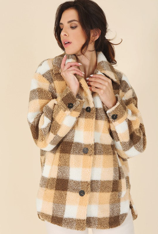 Women’s Plaid Sherpa Jacket with Pockets | Zarnesh