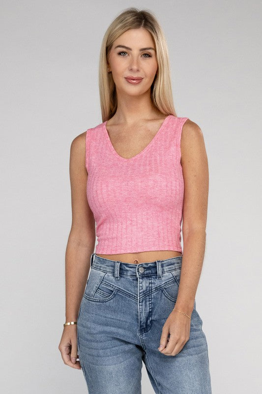 Women's Ribbed Scoop Neck Cropped Sleeveless Top | Zarnesh