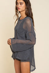 Loose Fit See-through Boat Neck Sweater zarnesh.com