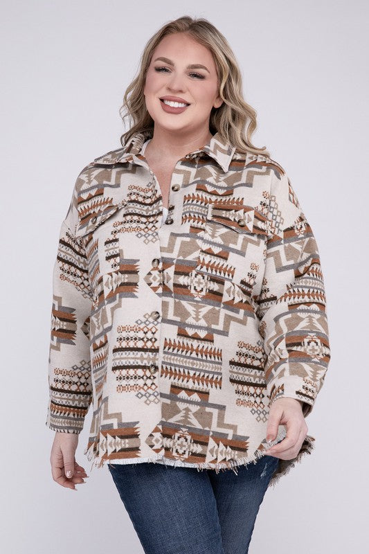 Women Plus Size Aztec Western Shacket | Zarnesh