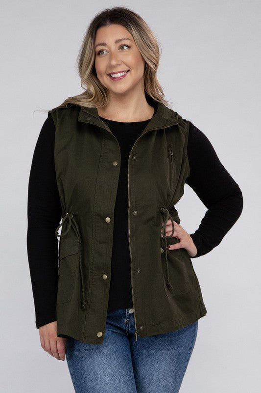 Women Plus Drawstring Waist Military Hoodie Vest | Zarnesh