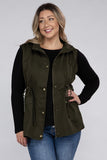 Women Plus Drawstring Waist Pockets Military Hoodie Vest Zarnesh