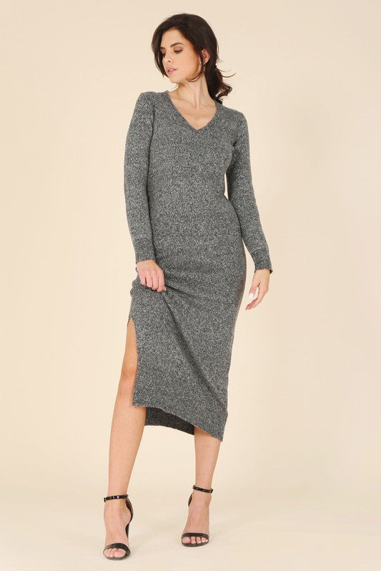 Women V-Neck Sweater Maxi Dress | Zarnesh