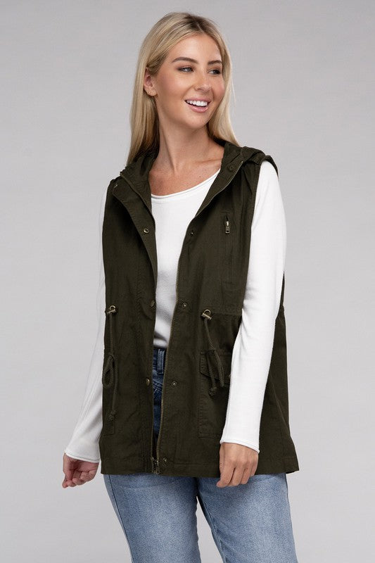 Women Drawstring Waist Military Hoodie Vest | Zarnesh