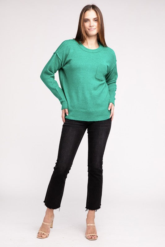 Women Melange Hi-Low Hem Round Neck Sweater | Zarnesh