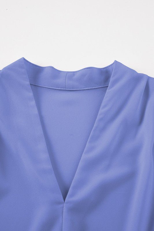 Elegant V-Neck Solid Pleated Long Sleeve Blouse | Zarnesh