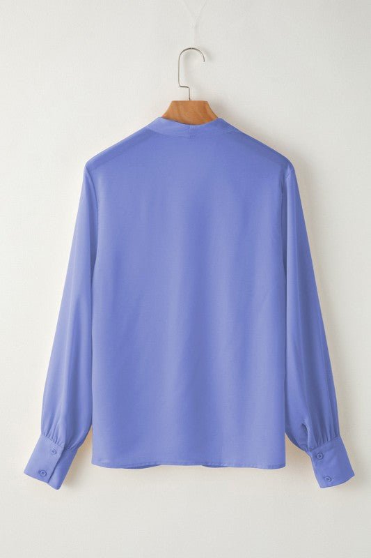 Elegant V-Neck Solid Pleated Long Sleeve Blouse | Zarnesh