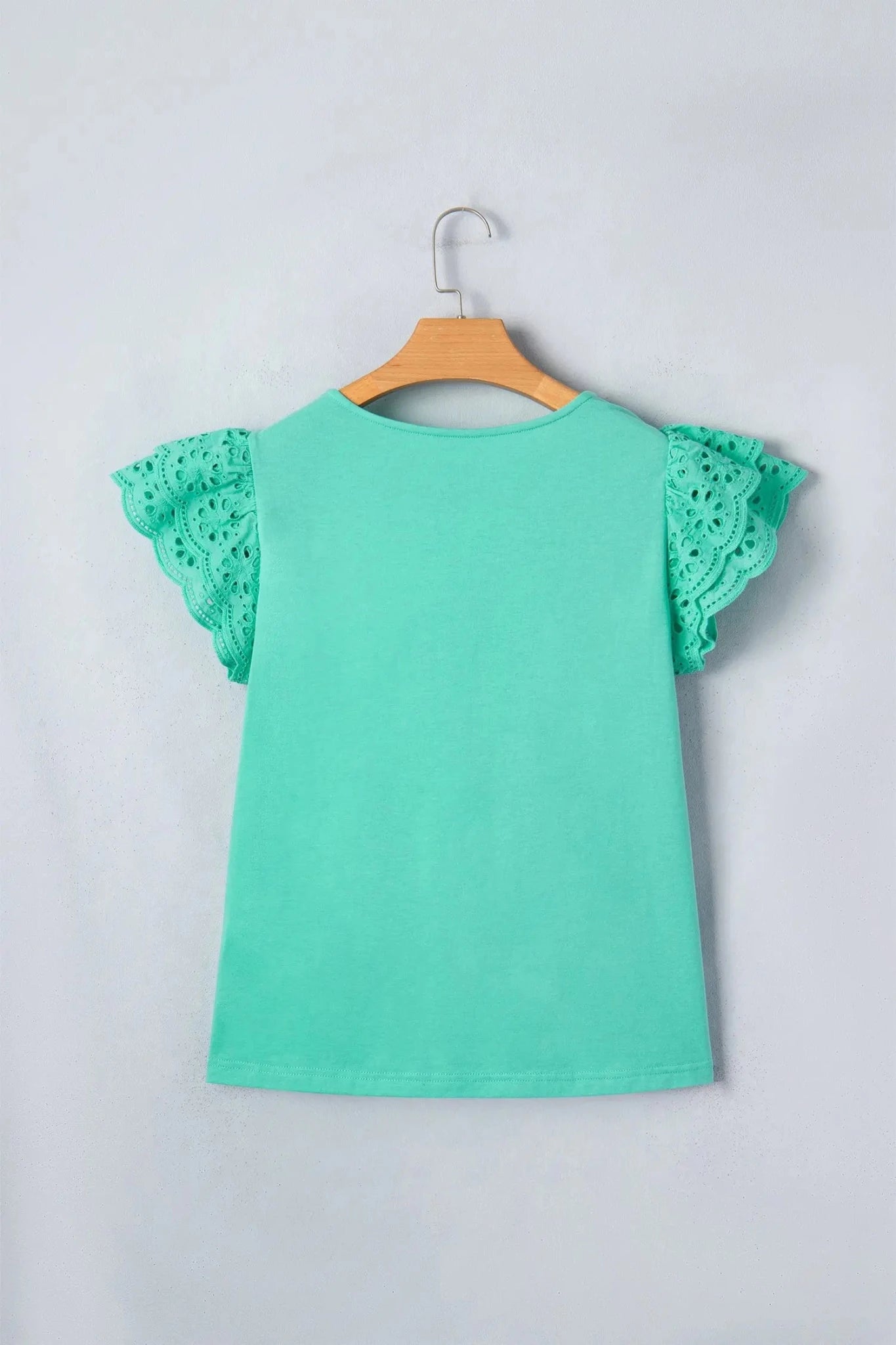 Eyelet Lace Ruffle Solid Cap Sleeve Top | Zarnesh