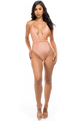 Women Halter Neck Crisscross Straps One Piece Bathing Suit Zarnesh