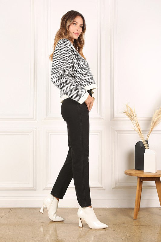 Women’s Herringbone Pattern Crew Neck Sweater | Zarnesh