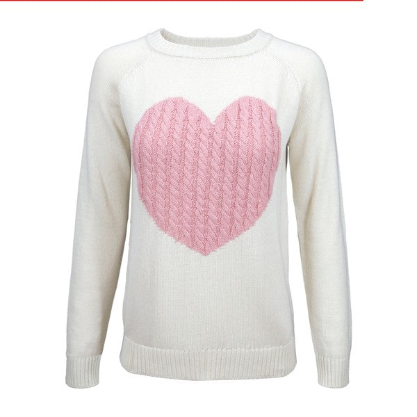 Women Love Heart Jacquard Round Neck Pullover Sweater | Zarnesh