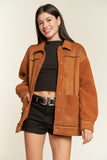 Women Plus Collar Button Down Faux Sherpa Lining Suede Jacket Zarnesh