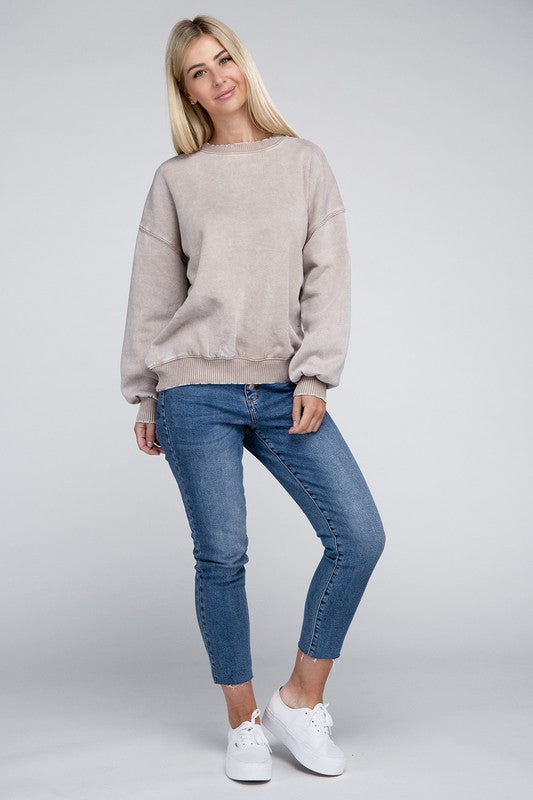 Women's Acid Wash Fleece Oversized Pullover | Zarnesh