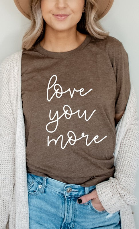 Women Plus Cursive Love You More Valentines Graphic Tee Zarnesh