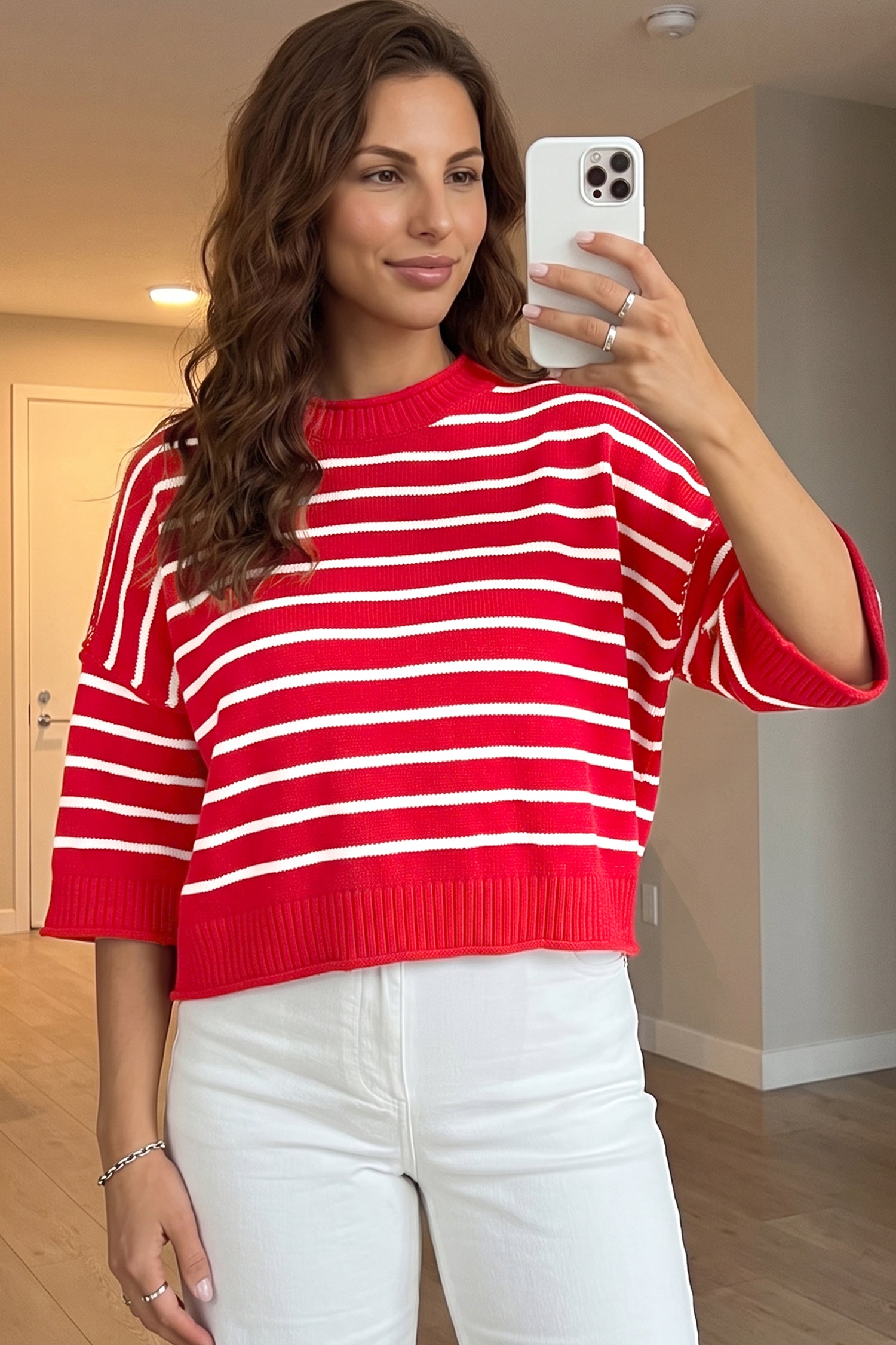 Striped Half Sleeve Drop Shoulder Sweater | Zarnesh