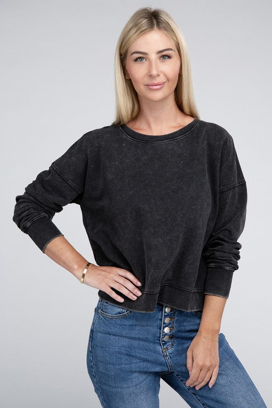  Women's French Terry Acid Wash Boat Neck Pullover | Zarnesh