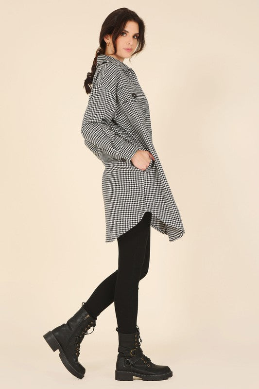 Women Houndstooth Long Shacket | Zarnesh