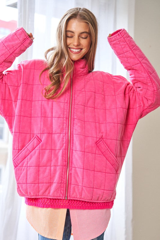 Women Washed Soft Comfy Quilting Zip Closure Jacket | Zarnesh