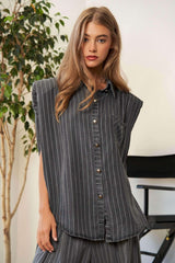 Women Stripe Button Down Shirt and Long Pants Set | Zarnesh