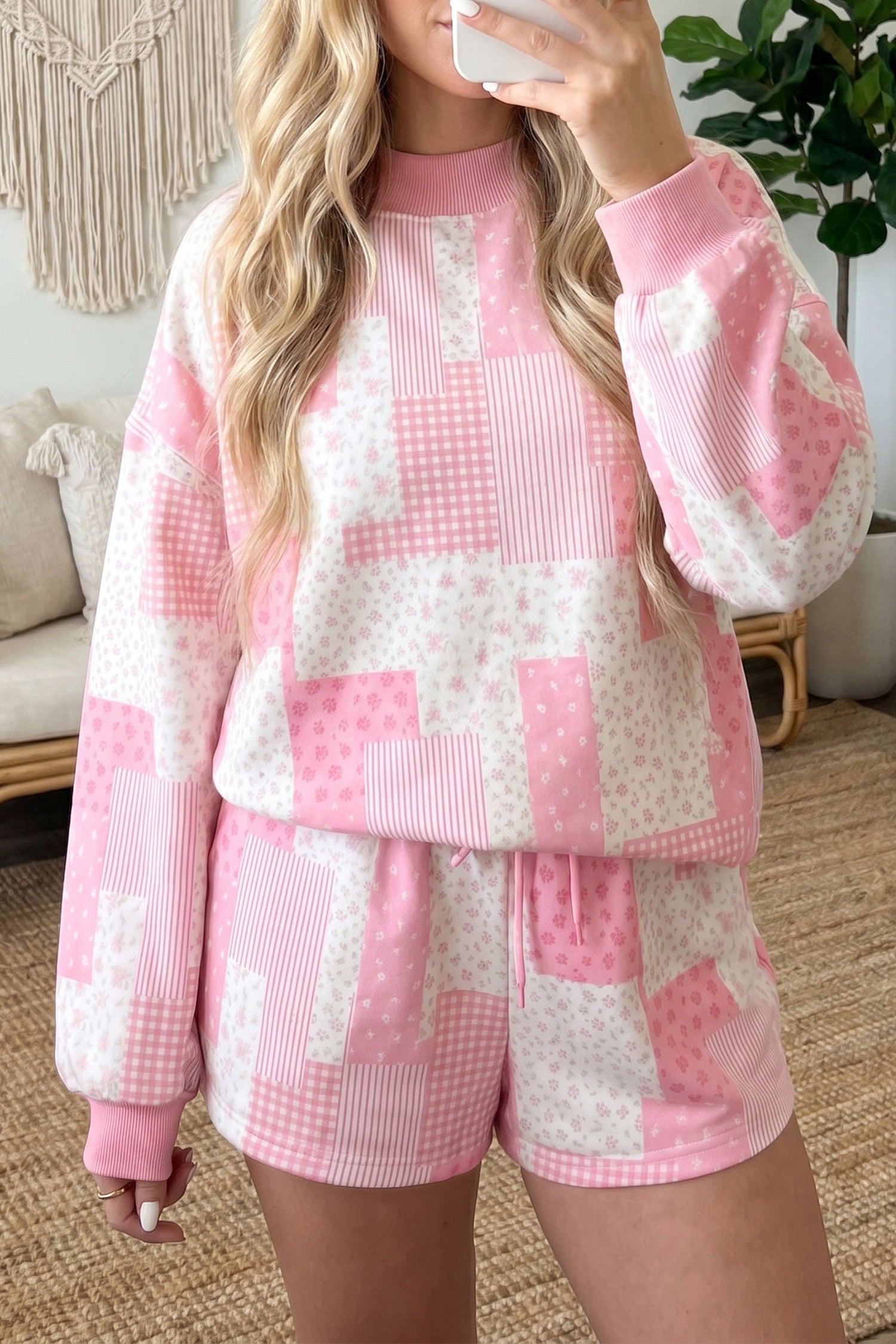 Patchwork Floral Sweatshirt & Shorts Set | Zarnesh