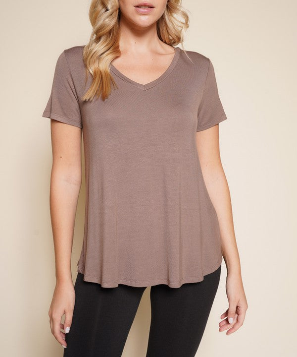 Women Bamboo V Neck Flared Open Bottom Short Sleeves T Shirt Zarnesh