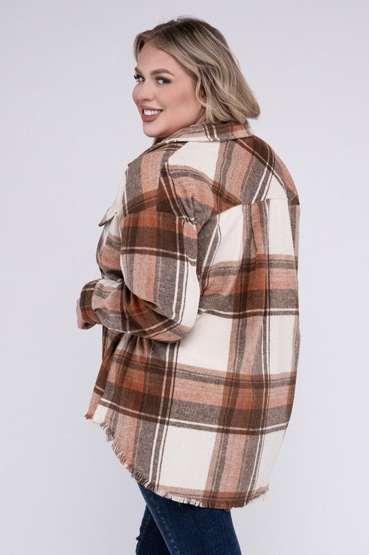 Women Plus Size Yarn Dyed Plaid Shirt Jacket | Zarnesh