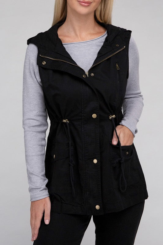 Women Drawstring Waist Military Hoodie Vest | Zarnesh