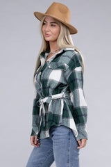 Women Plaid Belted Shacket | Zarnesh