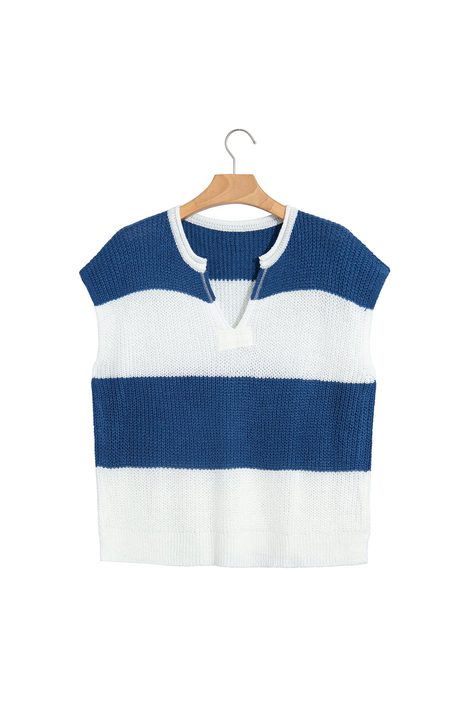 Striped Colorblock Cap Sleeve V-Neck Sweater | Zarnesh