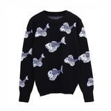 Fish Pattern Jacquard Wool Knit Sweater | Zarnesh
