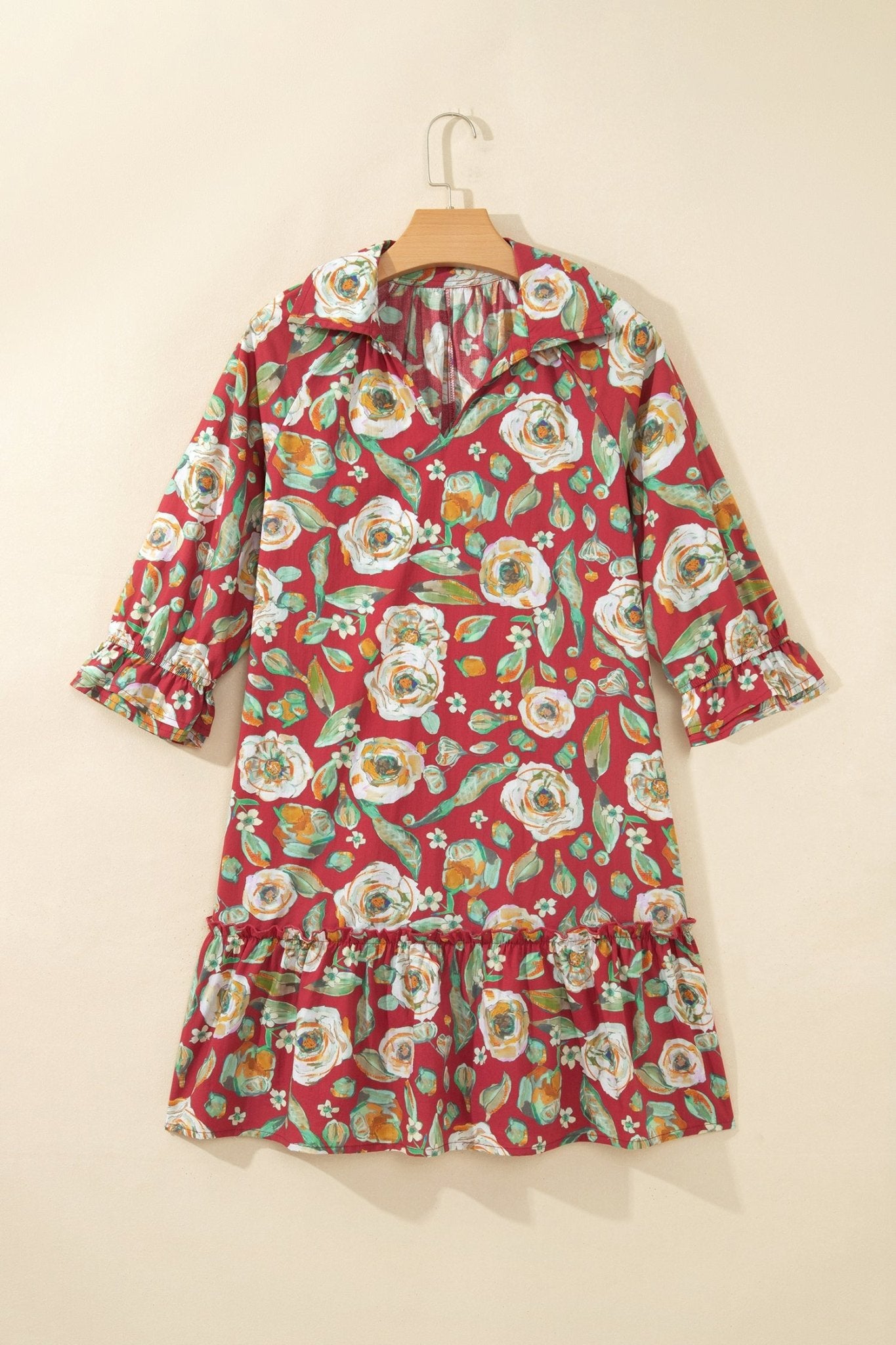 Floral Print Shift Ruffle Cuff Babydoll Dress | Zarnesh