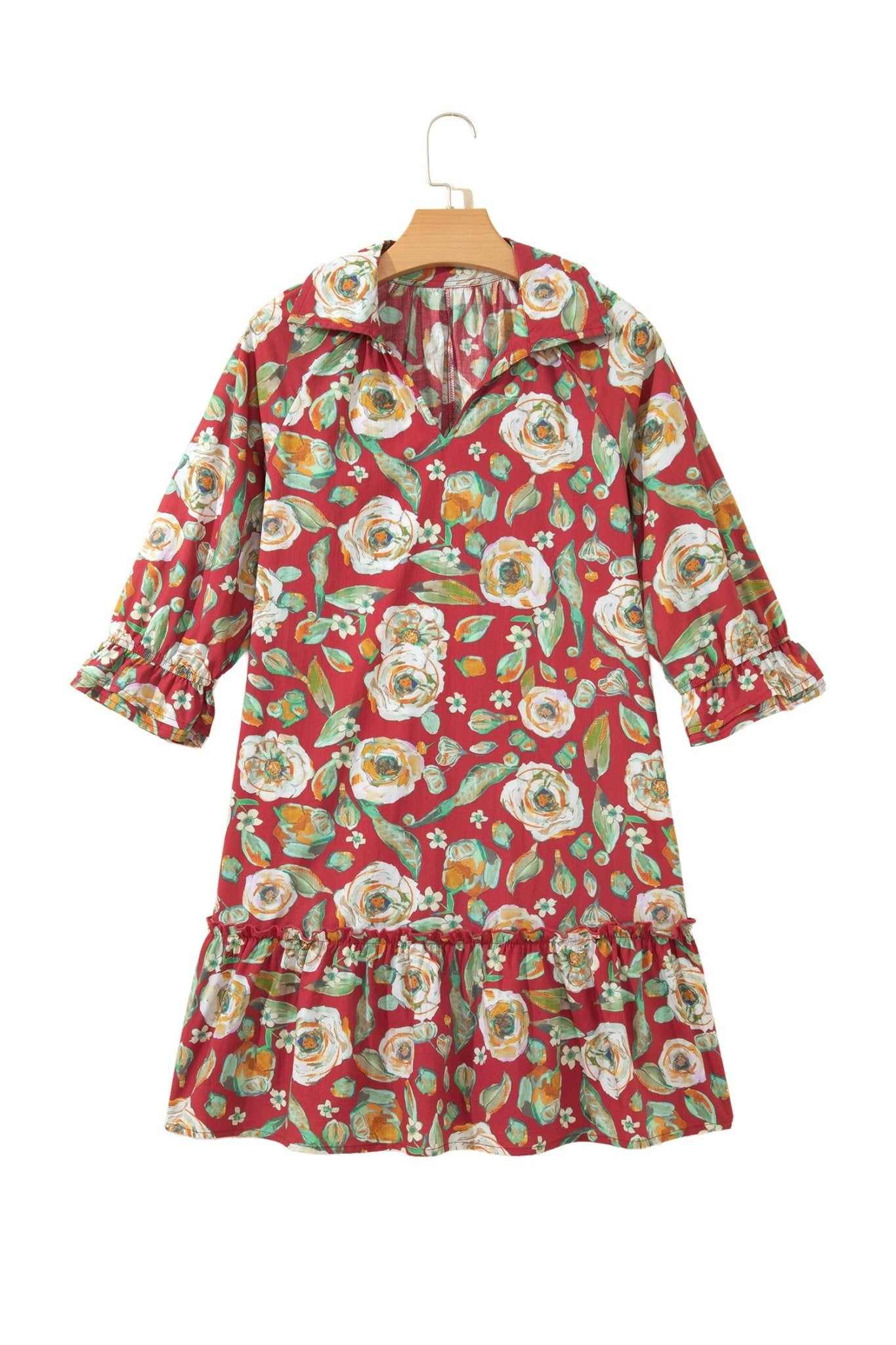Floral Print Shift Ruffle Cuff Babydoll Dress | Zarnesh