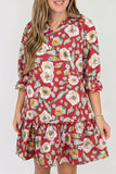 Floral Print Shift Ruffle Cuff Babydoll Dress | Zarnesh