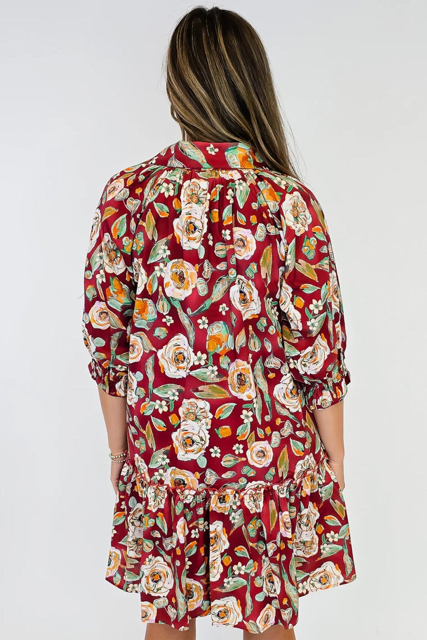 Floral Print Shift Ruffle Cuff Babydoll Dress | Zarnesh