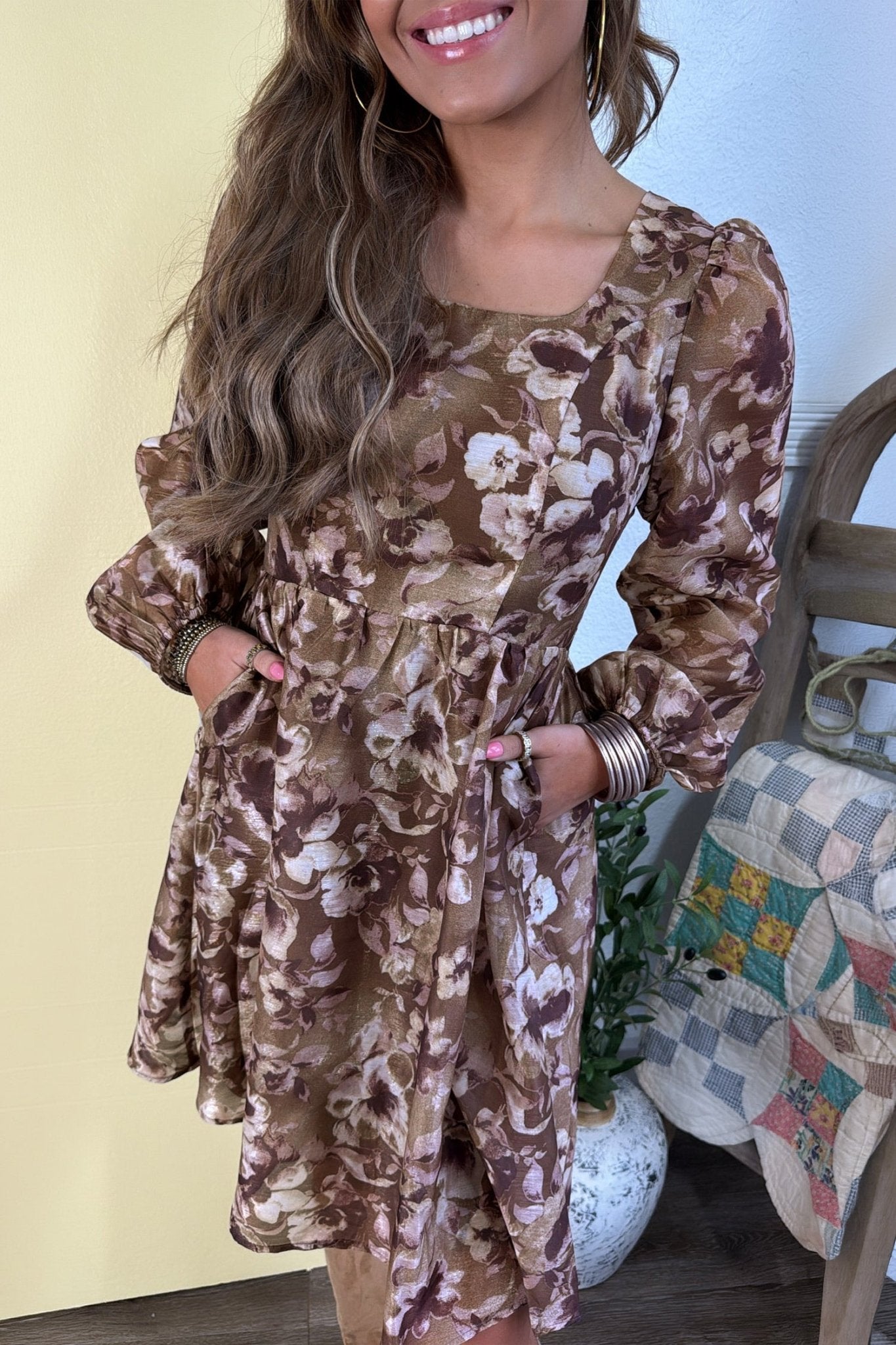 Floral Square Neck Balloon Sleeve Mini Dress | Zarnesh - Zarnesh - Dresses/Mini Dresses