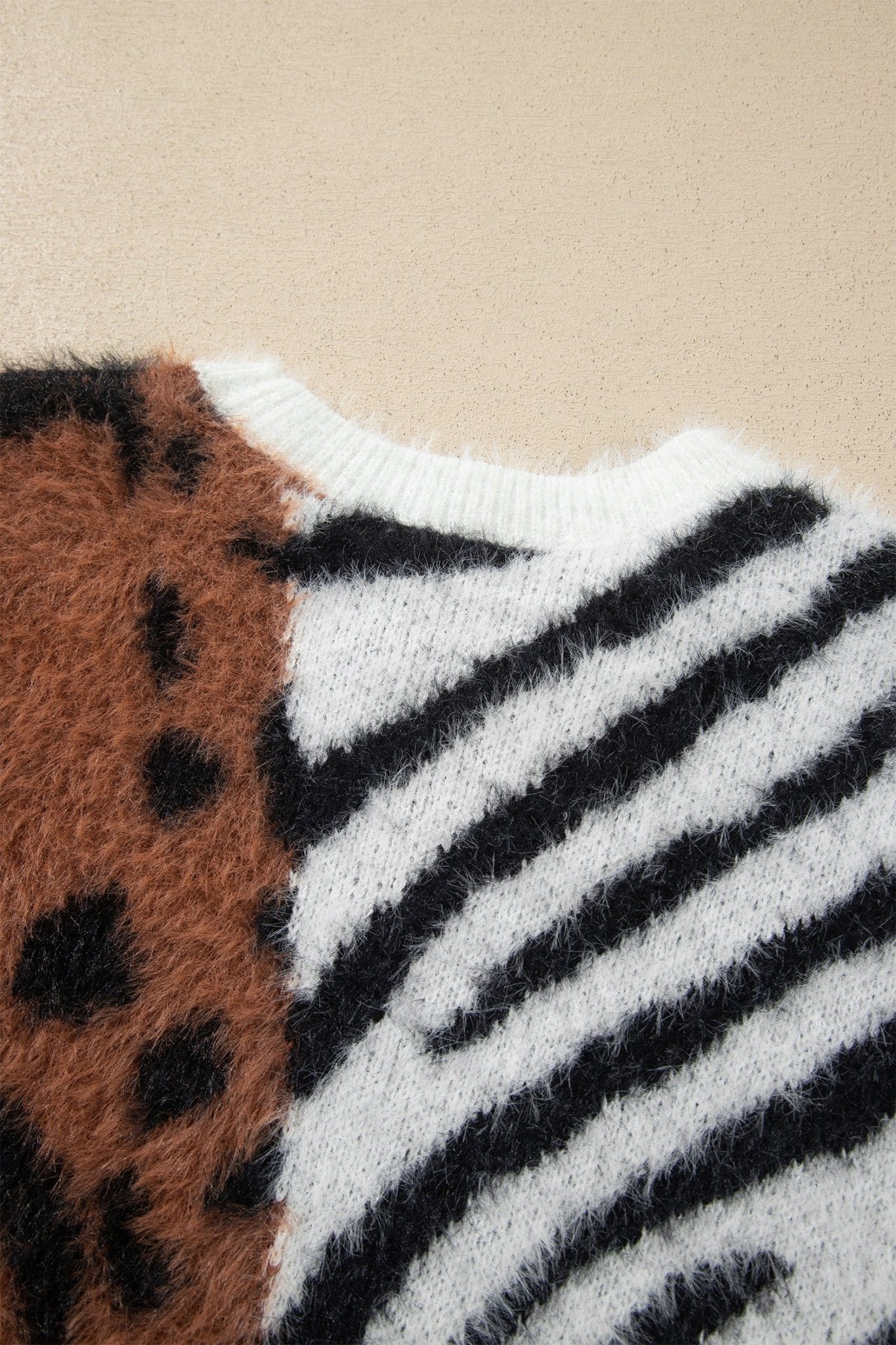 Fuzzy Colorblock Leopard Zebra Print Sweater | Zarnesh - Zarnesh