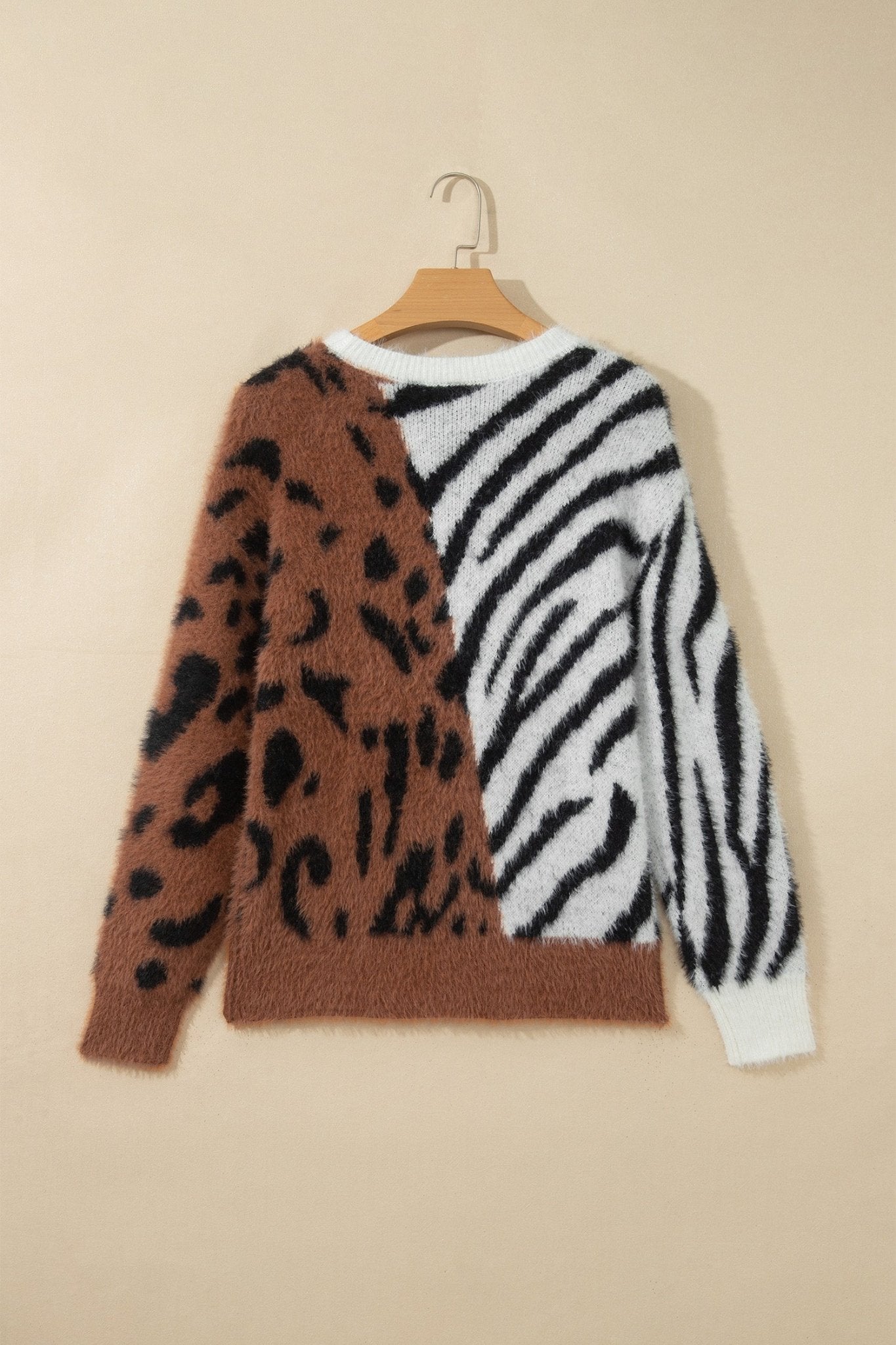 Fuzzy Colorblock Leopard Zebra Print Sweater | Zarnesh - Zarnesh