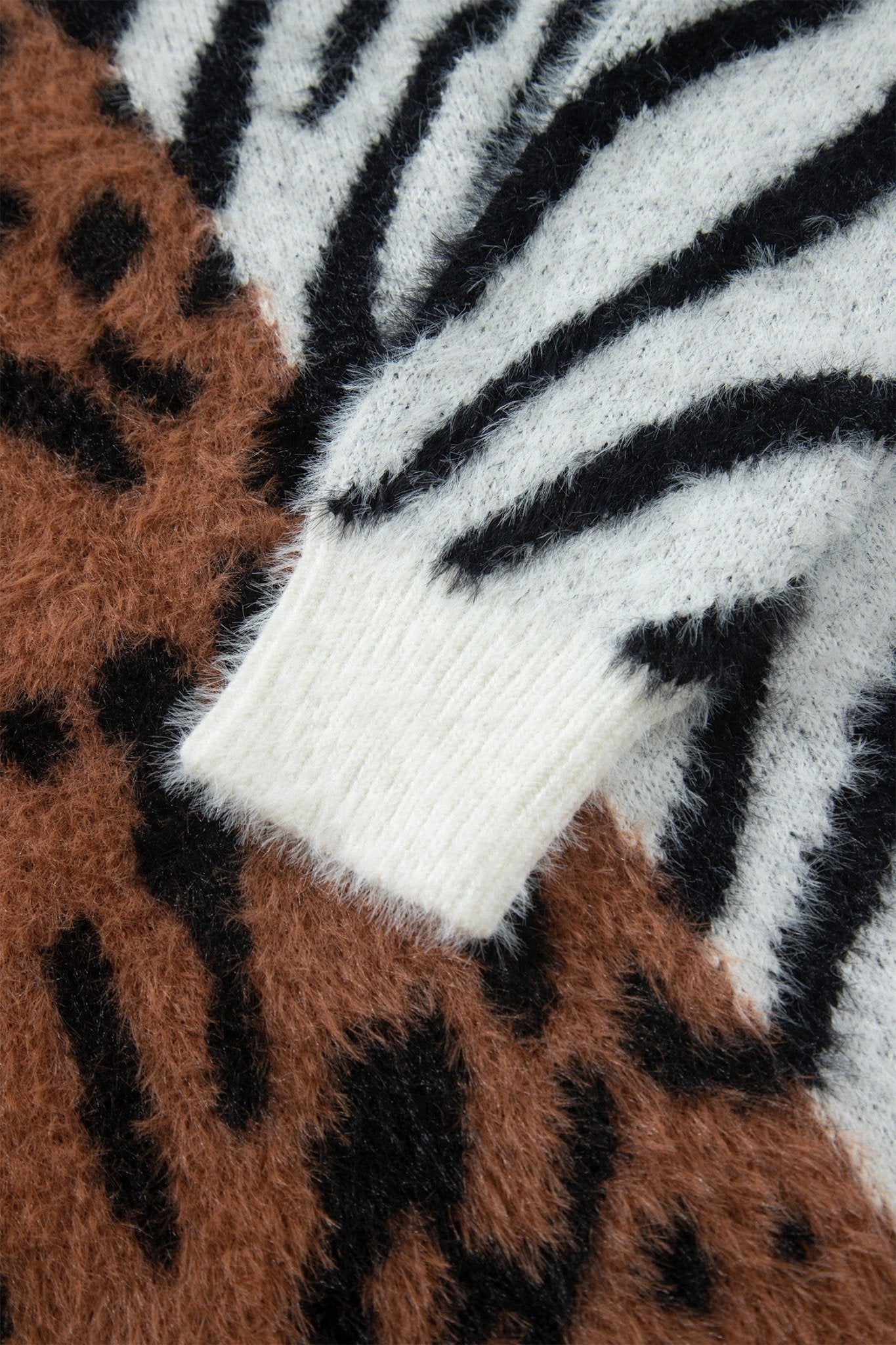 Fuzzy Colorblock Leopard Zebra Print Sweater | Zarnesh - Zarnesh