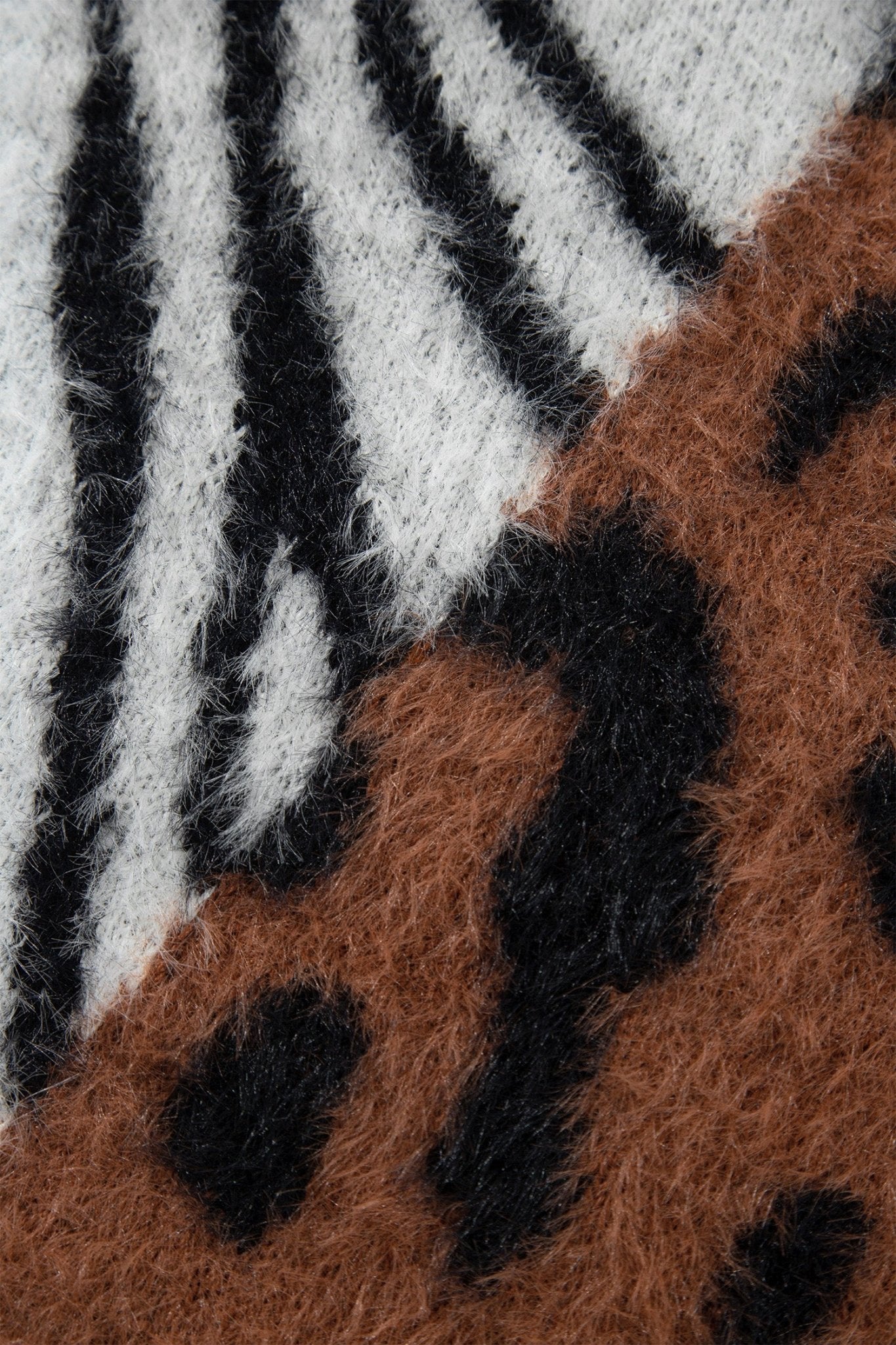 Fuzzy Colorblock Leopard Zebra Print Sweater | Zarnesh - Zarnesh