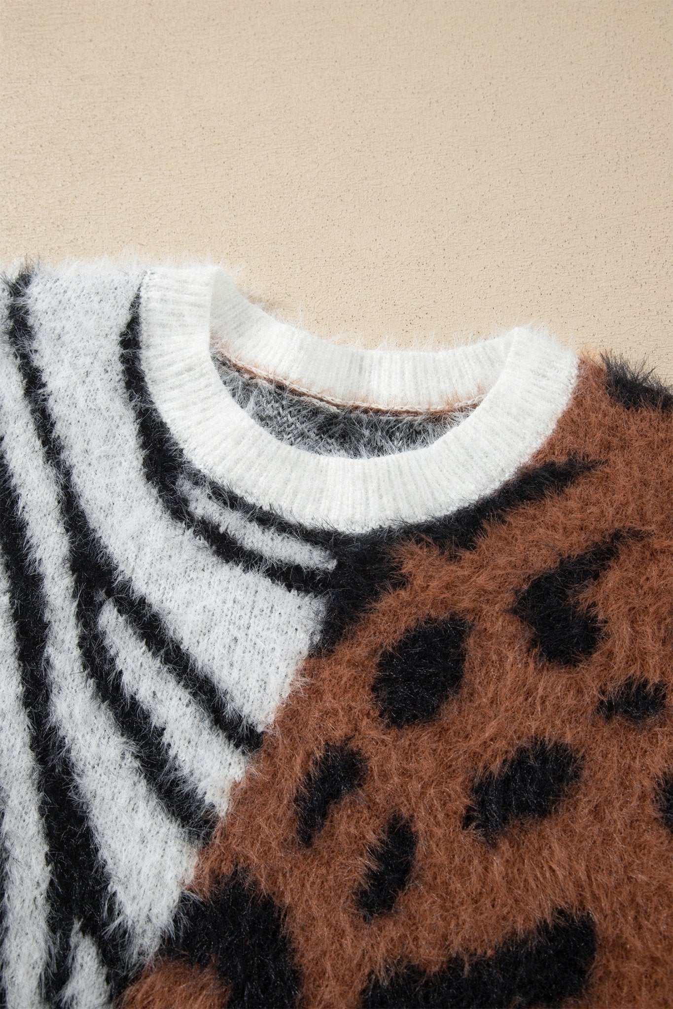 Fuzzy Colorblock Leopard Zebra Print Sweater | Zarnesh - Zarnesh