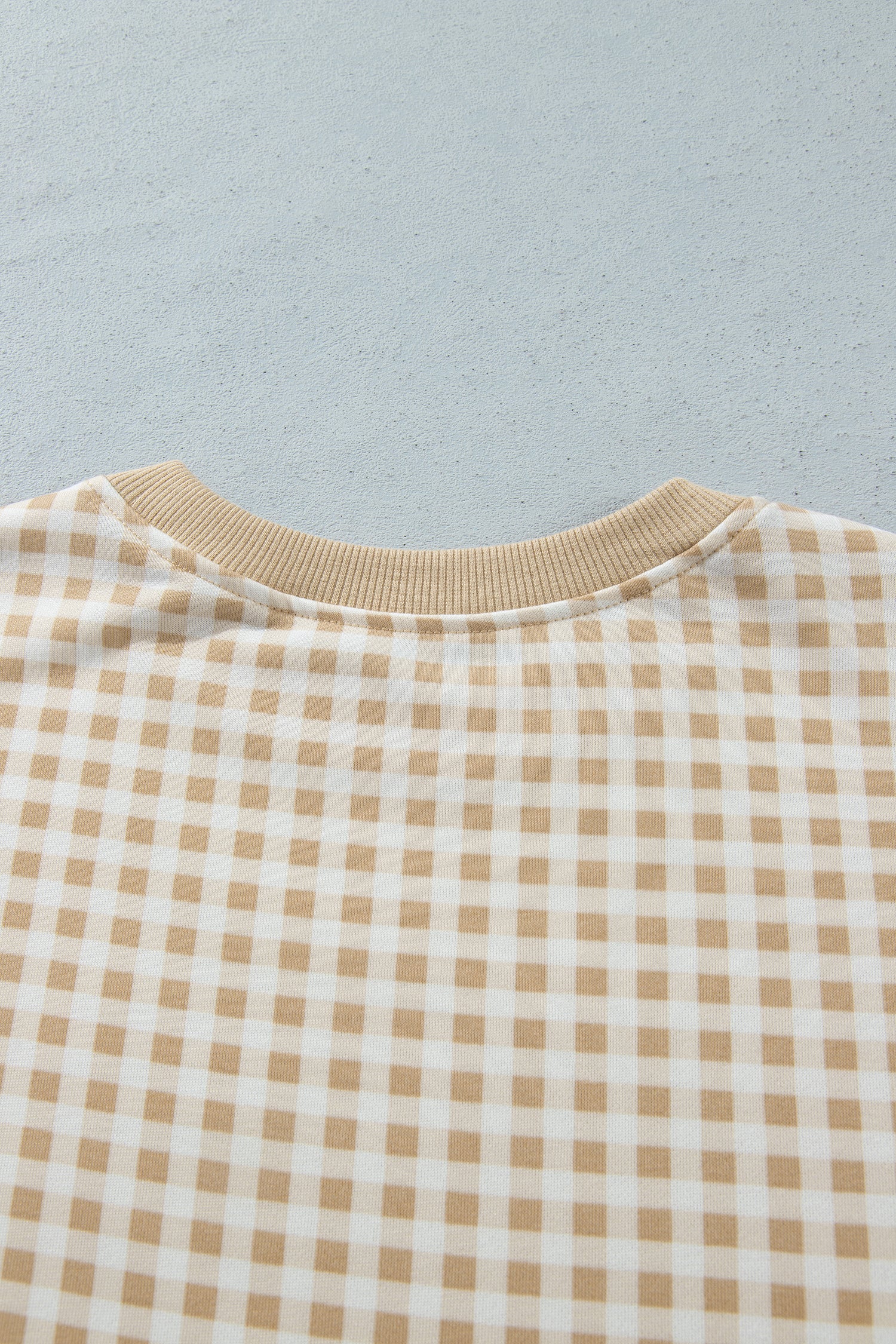 Khaki gingham pullover back neckline detail