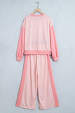 Pink gingham color block set on a hanger, back view