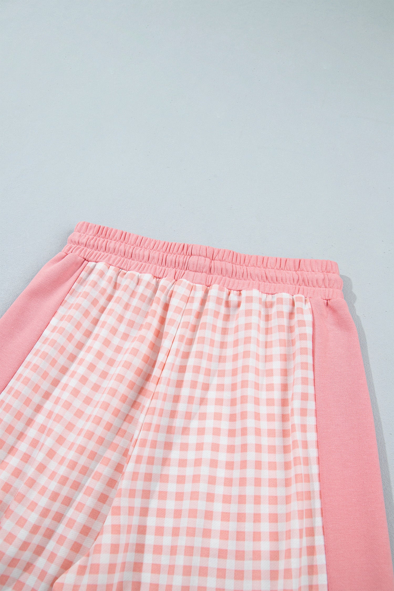 Pink gingham pants elastic drawstring waistband detail
