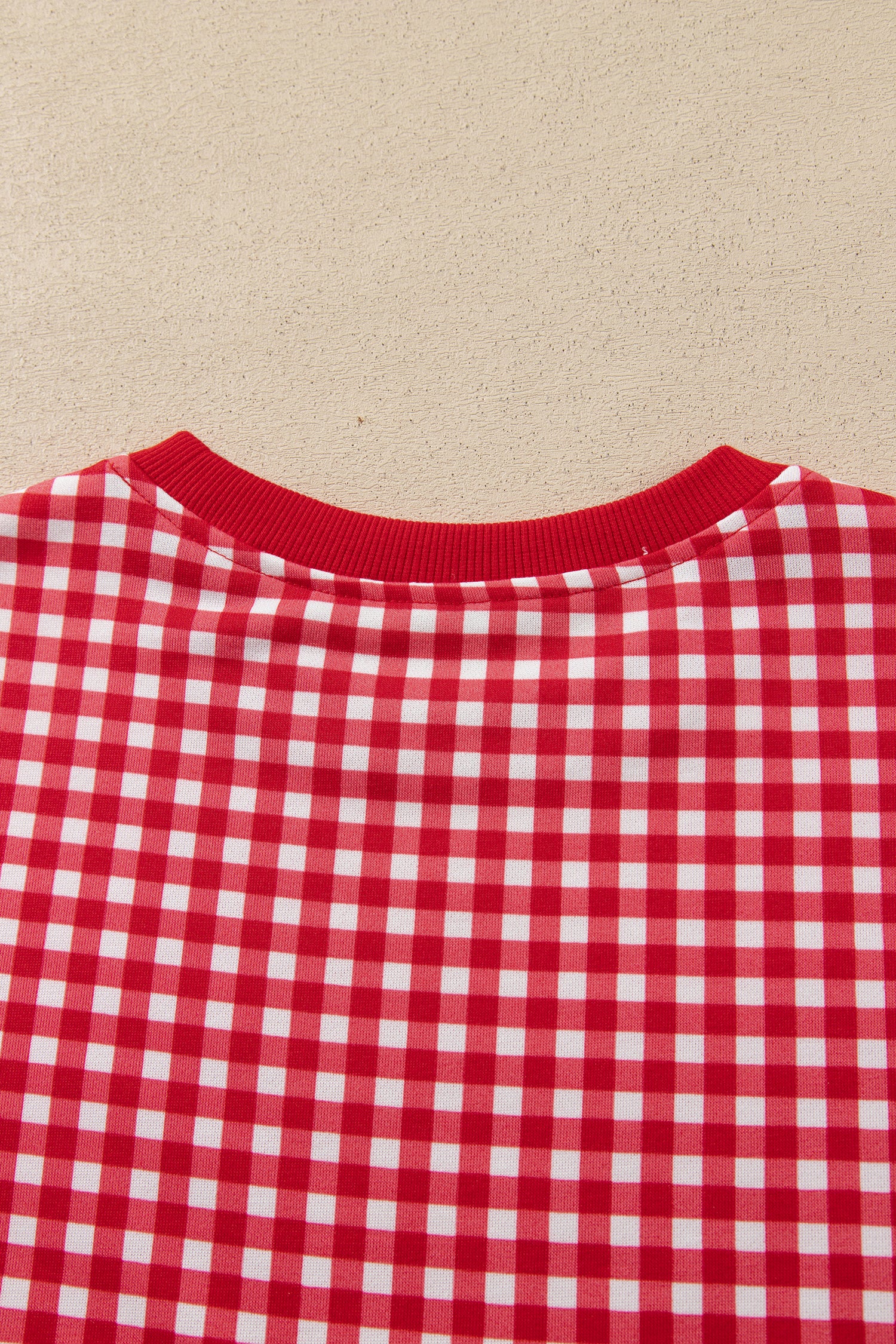 Red gingham pullover back neckline detail